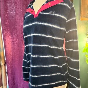 Simply Southern Navy and White Striped Pullover with Pink Trim